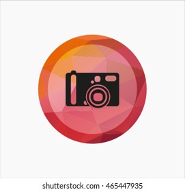 Photo camera circle red triangle background icon, isolated on white background 
