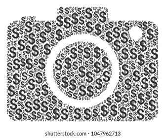 Photo Camera collage of american dollars. Vector dollar currency pictograms are organized into photo camera collage.