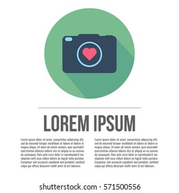 Photo camera concept, simple conceptual logo design with place for your text. Vector illustration.