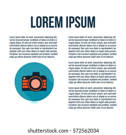 Photo camera concept, simple conceptual logo design with place for your text. Vector illustration.