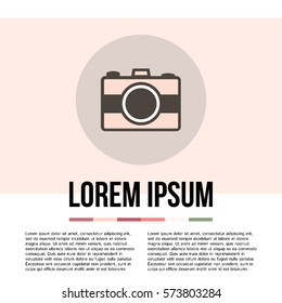 Photo camera concept, simple conceptual logo design with place for your text. Vector illustration.
