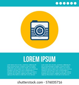 Photo camera concept, simple conceptual logo design with place for your text. Vector illustration.