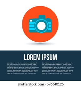 Photo camera concept, simple conceptual logo design with place for your text. Vector illustration.