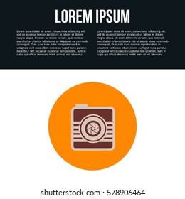 Photo camera concept, simple conceptual logo design with place for your text. Vector illustration.