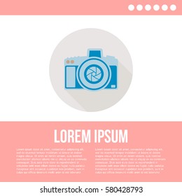 Photo camera concept, simple conceptual logo design with place for your text. Vector illustration.
