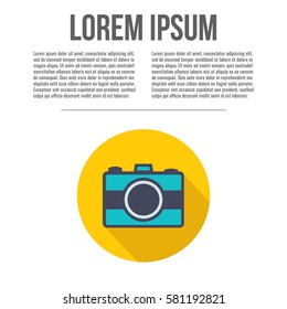Photo camera concept, simple conceptual logo design with place for your text. Vector illustration.