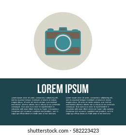 Photo camera concept, simple conceptual logo design with place for your text. Vector illustration.
