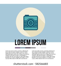Photo camera concept, simple conceptual logo design with place for your text. Vector illustration.
