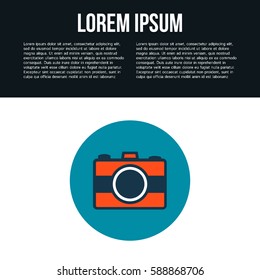Photo camera concept, simple conceptual logo design with place for your text. Vector illustration.