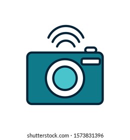 photo camera connection internet of things line and fill icon vector illustration