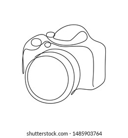 Photo camera in continuous line art drawing style. Black line sketch on white background. Vector illustration