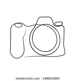 Photo camera in continuous line art drawing style. Minimalistic black line sketch on white background. Vector illustration