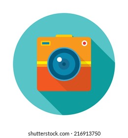 Photo camera creative illustration. Vector icon in flat style design. Photography sign. 