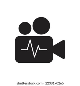Bildkamera-Diagnose-Symbol-Design. Kamera und Lupe-Glyph-Symbol. einzeln auf weißem Hintergrund. Vektorgrafik