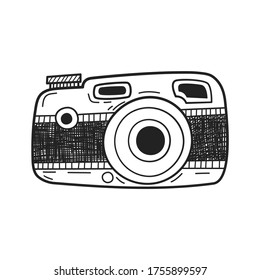Photo camera doodle icon. Hand drawn sketch in vector. 