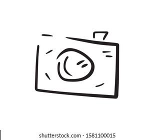 Photo Camera Doodle icon, line hand drawn funny smile symbol vector design. Great for mobile app, web design, banner, etc