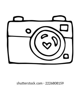 Photo Camera doodle style vector illustration isolated on white background. Hand drawn graphic