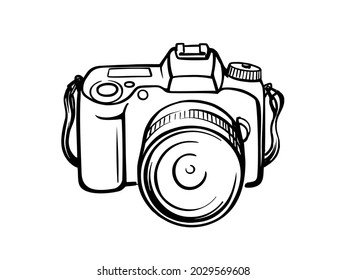 Photo camera drawing line vector.