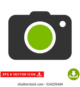 Photo Camera EPS vector icon. Illustration style is flat iconic bicolor eco green and gray symbol on white background.