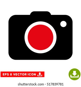 Photo Camera EPS vector pictogram. Illustration style is flat iconic bicolor intensive red and black symbol on white background.