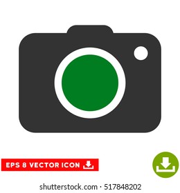 Photo Camera EPS vector pictograph. Illustration style is flat iconic bicolor green and gray symbol on white background.