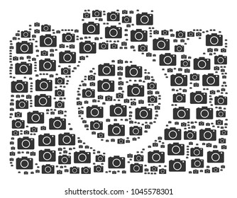 Photo Camera figure created in the shape of photo camera pictograms. Vector iconized composition made with simple elements.