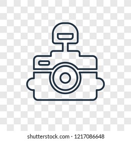 Photo Camera with Flash concept vector linear icon isolated on transparent background, Photo Camera with Flash concept transparency concept in outline style
