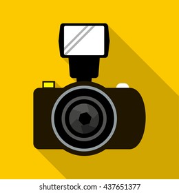 Photo camera with flash icon, flat style