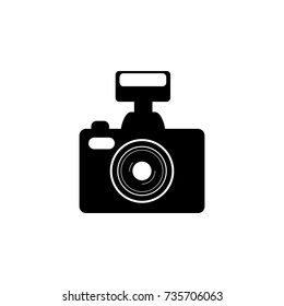 photo camera with flash icon on white background
