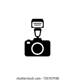 photo camera with flash icon on white background