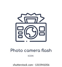 photo camera flash icon from technology outline collection. Thin line photo camera flash icon isolated on white background.