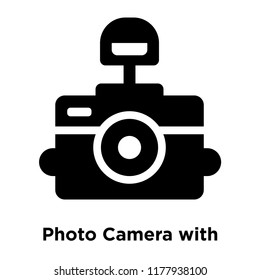 Photo Camera with Flash icon vector isolated on white background, logo concept of Photo Camera with Flash sign on transparent background, filled black symbol
