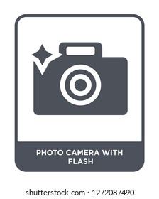 photo camera with flash icon vector on white background, photo camera with flash trendy filled icons from Electronic stuff fill collection, photo camera with flash simple element illustration