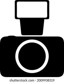 Photo camera with flash vector icon eps 10. Simple isolated illustration.