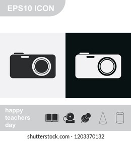 Photo camera flat black and white vector icon.