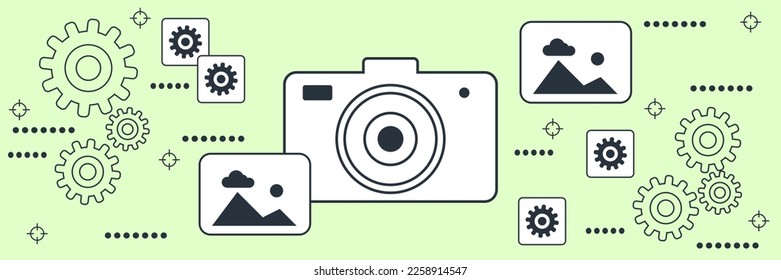 Photo camera flat contour style vector concept illustration