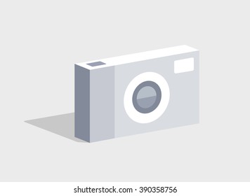 Photo camera in flat design. Modern object. Isolated on white, popular object