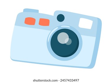 Photo camera in flat design. Vintage accessory for travel photography. Vector illustration isolated.