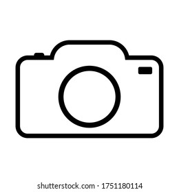 Icono plano de cámara fotográfica, cámara de línea negra en fondo blanco. ilustración vectorial 10 pasos