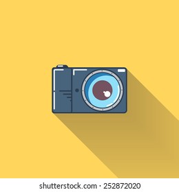Photo camera flat icon with long shadow vector illustration.