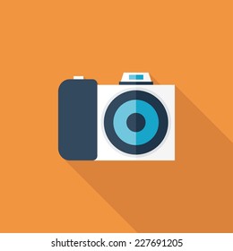 Photo camera flat icon. Modern flat icons with long shadow effect in stylish colors. Icons for Web and Mobile Application. EPS 10.