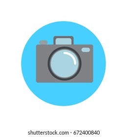 Photo camera flat icon. Round colorful button, circular vector sign, logo illustration. Flat style design