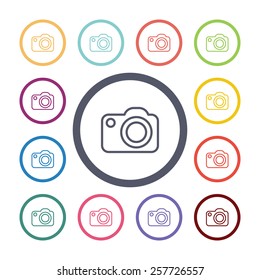 photo camera flat icons set. Open colorful buttons 