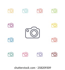photo camera flat icons set. Open colorful buttons 