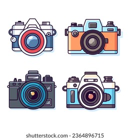 Colección de ilustraciones planas con cámara fotográfica. Perfecto para diferentes tarjetas, textiles, sitios web, aplicaciones 