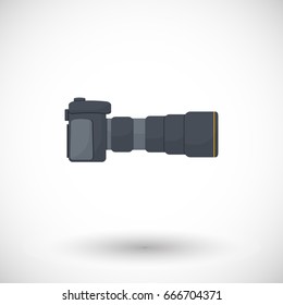 Photo camera flat vector icon, flat design of travel, hobby and photo shooting object with round shadow isolated on the white background, vector illustration