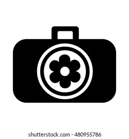 Photo camera with flower in the lens icon in simple style on a white background vector illustration