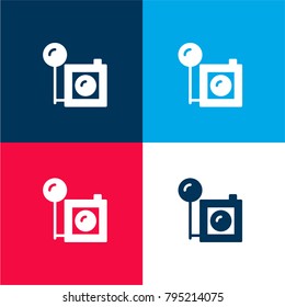 Photo camera four color material and minimal icon logo set in red and blue
