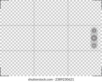 Photo camera frame viewfinder grid template. Vector illustration with zoom buttons jn phone.