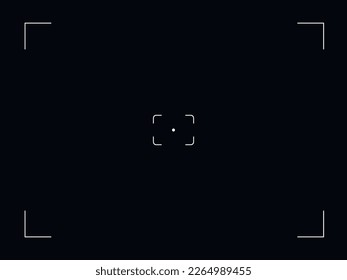 Photo camera frame viewfinder template. Modern focusing digital display screen. Vector illustration at black background.